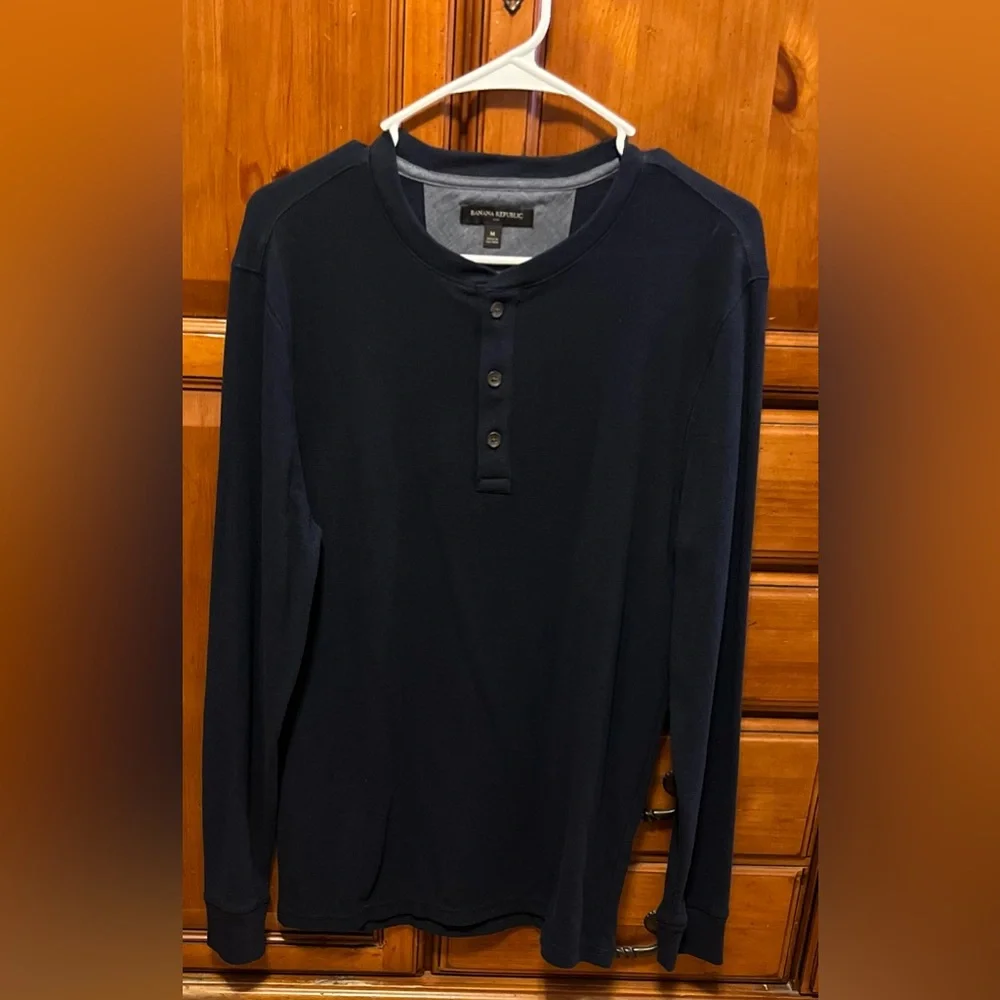 🔥Banana Republic Men’s Long Sleeve Blue Waffle Knit Henley Shirt, Sz M,EUC